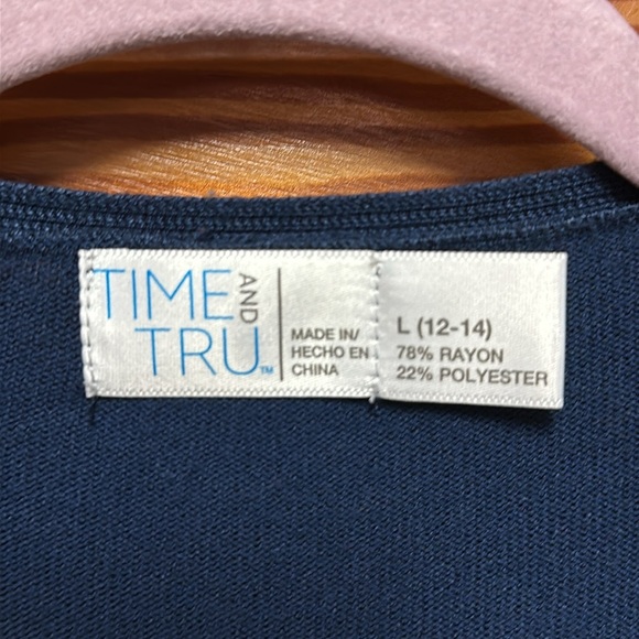 Navy Blue open Ribbed Cardigan with two pockets at the hem size L 12-14 - Picture 3 of 7